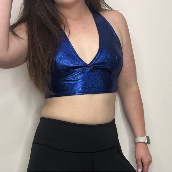 Coquetry Clothing Darted Tie Back Halter in Blue Sparkly Jewel New With Tags - Picture 5 of 6